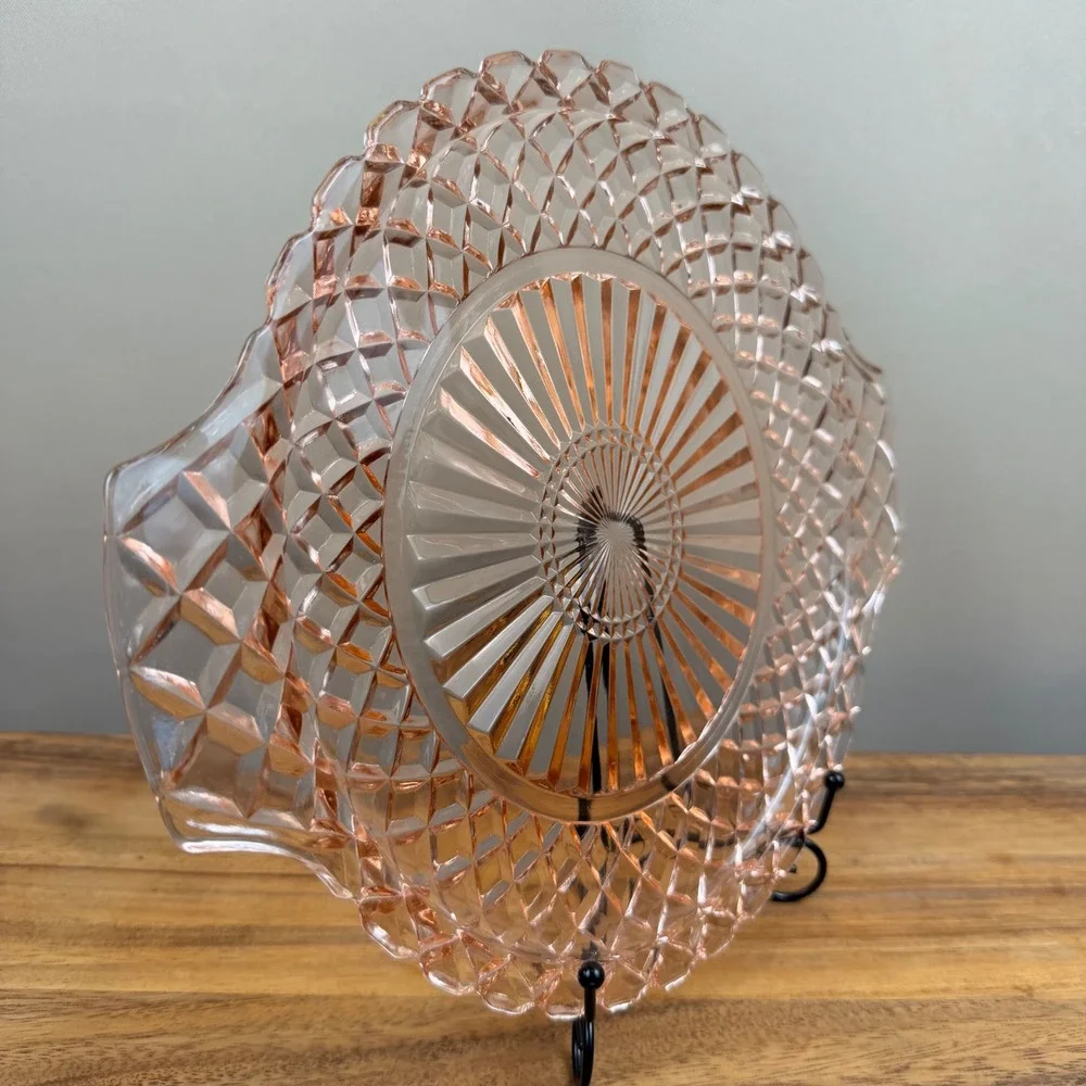 Anchor Hocking Waterford Pink Depression Glass Sandwich Plate Platter 12 inch